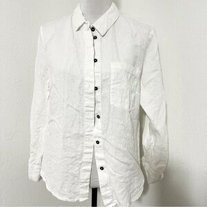 Linen ID Women’s Large 100% Linen Chic White Button-Up Tunic Business Casual EUC